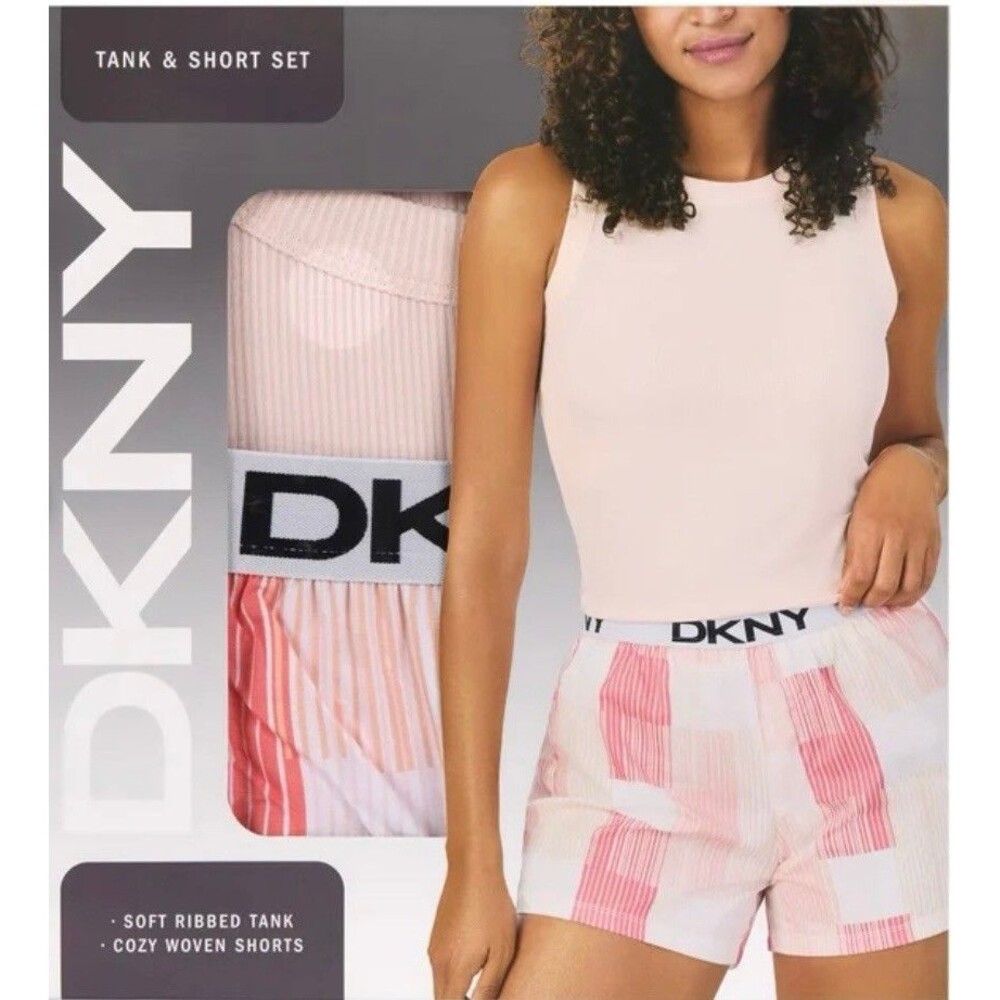 DKNY  Women’s Lounge Sleep Set XL - Ribbed Tank Top & Plaid Shorts